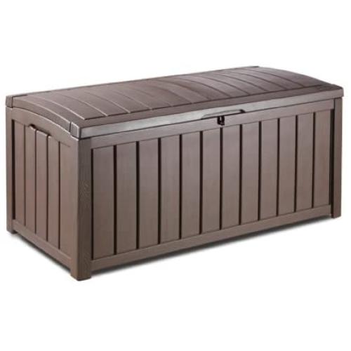 Keter Glenwood Plastic Deck Storage Container Box Outdoor Patio Furniture 101 Gal, Brown