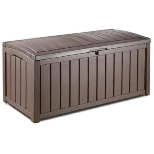 Keter Glenwood Plastic Deck Storage Container Box Outdoor Patio Furniture 101 Gal, Brown Keter Glenwood Plastic Deck Storage Container Box Outdoor Patio Furniture 101 Gal, Brown