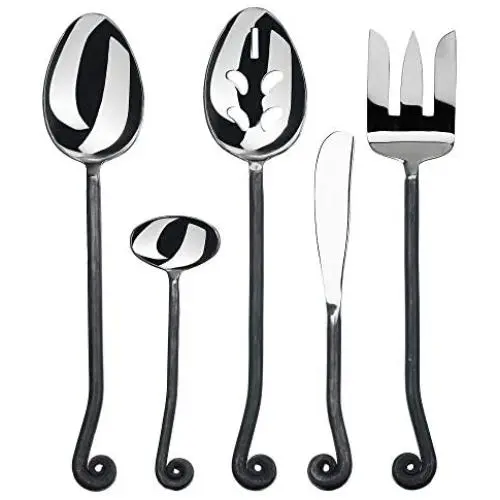 Gourmet Settings 5-Pieces Hostess Silverware - Treble Clef Collection Matte/Polished Metal Flatware Serving Set, Stainless Steel Kitchen Utensils Knife/Fork/Spoons, Dishwasher Safe Gourmet Settings 5-Pieces Hostess Silverware - Treble Clef Collection Matte/Polished Metal Flatware Serving Set, Stainless Steel Kitchen Utensils Knife/Fork/Spoons, Dishwasher Safe