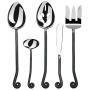 Gourmet Settings 5-Pieces Hostess Silverware - Treble Clef Collection Matte/Polished Metal Flatware Serving Set, Stainless Steel Kitchen Utensils Knife/Fork/Spoons, Dishwasher Safe