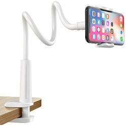 Gooseneck Cell Phone Holder, Universal 360 Flexible Phone Stand Lazy Bracket Mount Long Arms Clamp for Phone 11 Pro Xs Max XR X 8 7 6 6s Plus and Other 3.5~6.5 Device (White)