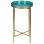 Kate and Laurel Celia Round Metal Foldable Tray Accent Table, Teal with Gold Base