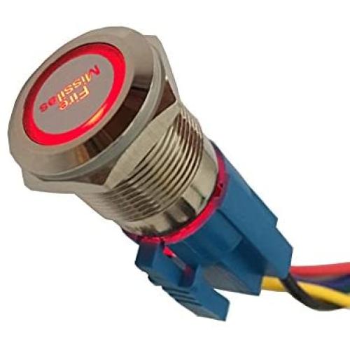 Etopars Momentary 12V 5A Car Auto Red LED Light Lamp Headlight Push Button Stainless Steel Metal Toggle Switch Socket Plug 19mm Fire Missiles
