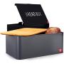 Bread Box with Bamboo Lid - Kensington London Countertop Metal Bread Bin Set with Wooden Chopping Board Top - Keeps Bread Fresher For Longer