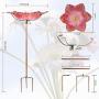MUMTOP Bird Baths for Outdoors Glass Bird Bath Bowl Outdoor Bird Feeder Flower Pattern with Metal Stake for Garden, Yard and Lawn Decor (Red)