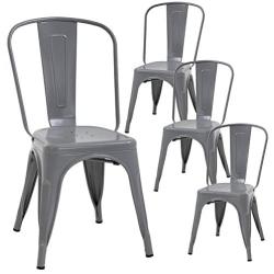 Metal Chair Dining Chairs Set of 4 Dining Room Kitchen Chair Patio Chair Tolix Restaurant Chairs 18 Inches Seat Height Trattoria Bar Chair Metal Stackable Chairs Indoor Outdoor Chairs