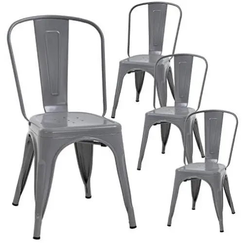 Metal Chair Dining Chairs Set of 4 Dining Room Kitchen Chair Patio Chair Tolix Restaurant Chairs 18 Inches Seat Height Trattoria Bar Chair Metal Stackable Chairs Indoor Outdoor Chairs
