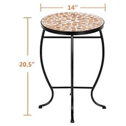 VINGLI Mosaic Outdoor Side Table, 14'' Round End Table, Accent Table, Plant Stand Ideal for Pool Side, Porch, Patio, Deck or Sofa Side, Glass Top Black Iron, Golden Yard