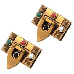 Meprotal 2 Set Square Gem Clasp Turn Lock Metal Clutches Closure Purse Lock Decorative Hardware for DIY Handbag Shoulder Bag with Install Parts Vintage Gold