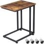 KingSo C Table Sofa Side End Tables for Living Room Couch Table Slide Under Mobile Snack Side Table for Coffee Laptop with Wheels Wood Look TV Tray Over Bed Table Metal Frame, Rustic Brown