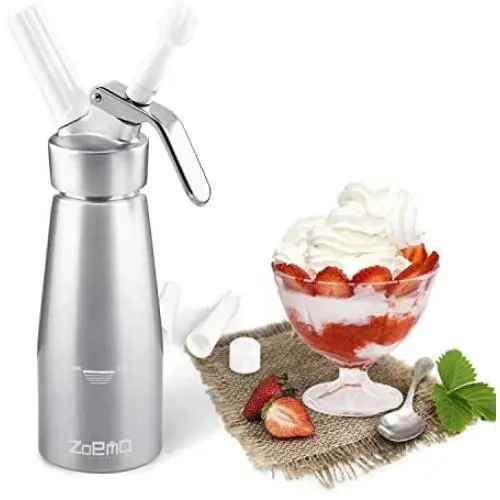 ZOEMO Professional Whipped Cream Dispenser 250ml (N2O Cartriges NOT INCLUDED) - Cream Whipper With Sturdy Aluminum Body And Head - Half Pint Whipper Creates 2-3 Pints of Fresh Whip Cream ZOEMO Professional Whipped Cream Dispenser 250ml (N2O Cartriges NOT INCLUDED) - Cream Whipper With Sturdy Aluminum Body And Head - Half Pint Whipper Creates 2-3 Pints of Fresh Whip Cream