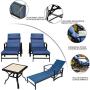 Festival Depot 3 Pieces Patio Outdoor Chaise Lounge Chairs with Cushions Set with Coffee Table Premium Fabric Metal Frame Furniture Garden Bistro Soft Headrests (Blue)