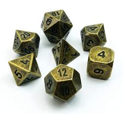 Bescon Ancient Brass Solid Metal Polyhedral D&D Dice Set of 7 Antique Copper Metal RPG Role Playing Game Dice 7pcs Set