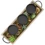 MyGift 3-Pillar Metal Candle Holders with Rustic Torched Wood Tray and Artificial Succulent/Pine Cone Decorations