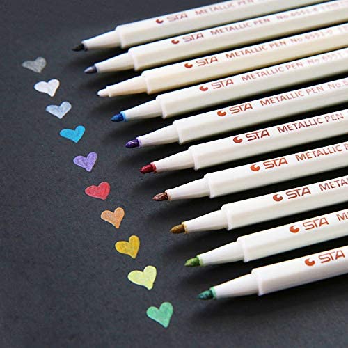 Metallic Markers Pens, Yongqiang 10 Colored Drawing Pen for Rock Painting, Drawing, Black Paper, Gift Card Making, Scrapbooking, Fabric, Metal, Ceramics, Wine Glass, Halloween Pumpkin, Easter Egg