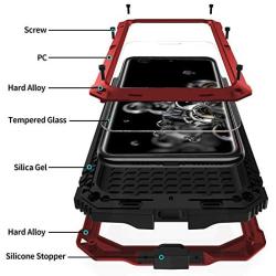 Simicoo Samsung Note 20 Ultra Metal Case with Screen Protector Military Rugged Heavy Duty Shockproof with Stand Camera Protector Full Cover case for Note 20 Ultra (Red)