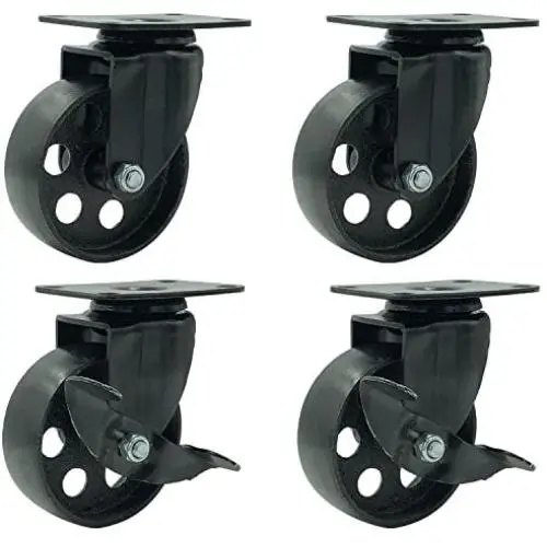 FactorDuty 4 All Black Metal Swivel Plate Caster Wheels w/Brake Lock Heavy Duty High-Gauge Steel (3.5'' Combo) FactorDuty 4 All Black Metal Swivel Plate Caster Wheels w/Brake Lock Heavy Duty High-Gauge Steel (3.5'' Combo)