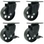 FactorDuty 4 All Black Metal Swivel Plate Caster Wheels w/Brake Lock Heavy Duty High-Gauge Steel (3.5'' Combo)