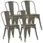 JUMMICO Metal Dining Chair Stackable Industrial Vintage Kitchen Chairs Indoor-Outdoor Bistro Cafe Side Chairs with Back and Wooden Seat Set of 4 (Gun) JUMMICO Metal Dining Chair Stackable Industrial Vintage Kitchen Chairs Indoor-Outdoor Bistro Cafe Side Chairs with Back and Wooden Seat Set of 4 (Gun)