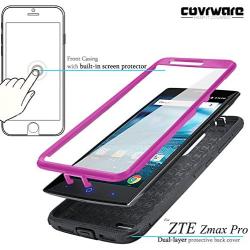 COVRWARE [Iron Tank] case Compatible with ZTE ZMAX PRO/ZTE Carry, with Built-in [Screen Protector] Full-Body Rugged Holster Armor Case [Brushed Metal Texture Design][Belt Clip][Kickstand], Magenta