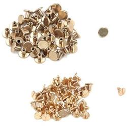 MTMTOOL 50-Pack Round Flat Head Metal Nail Rivet Studs 0.4'' x 0.2'' Chicago Screws Copper Rivets Leather Studs Rivet Binding Screws for Leather Craft Belt Wallet Gold