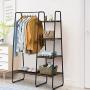 Tangkula Metal Garment Rack, Free Standing Closet Storage Organizer w/ 5 Shelves & Hanging Bar, Open Wardrobe Rack for Hanging Clothes and Storage, Clothes Rack for Bedroom Living Room Entryway