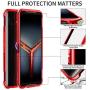 MME ASUS ROG 2 Phone Case Bumper Metal Luminous Rubber Corner Shockproof Full Body Protection with Tempered Glass Screen Protector and Anti-Scratch Carbon Fiber Skin Back (Red)
