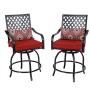 PHI VILLA Patio Swivel Bar Stools with Seat Cushion, Outdoor Extra Wide Bar Height Arms Chairs, 2 Pack