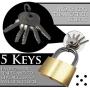 Keyed Padlock - Large 2'' Lock with 5 Matching Keys - Shackle Lock for Luggage, Suitcase, Door, Cabinet, Gate, Chests, Lockers - Strong Weatherproof Lock Set Made from Hardened Steel and Solid Brass