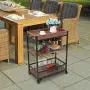 JAXPETY 3-Tier Industrial Bar Mobile Serving Kitchen Cart with Casters, Removable Tray, Wood Metal Serving Trolley, Dining Room Utility Cart, Brown