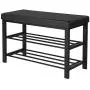 SONGMICS Shoe Bench, 3-Tier Shoe Rack for Entryway, Storage Organizer with Foam Padded Seat, Faux Leather, Metal Frame, for Living Room, Hallway, 31.9 x 12.2 x 19.3 Inches, Black ULBS58H