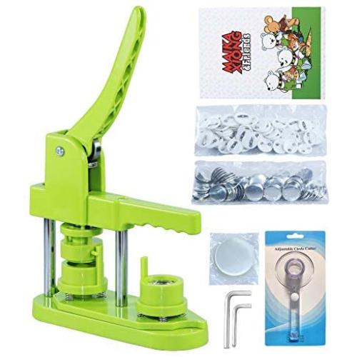 Happizza Installation-Free Button Maker Machine (3rd Gen)25mm(1 in), DIY Pin Button Maker Press Machine Kit, Badge Punch Press Machine with Free 500pcs Button Parts&Pictures&Circle Cutter&Magic Book