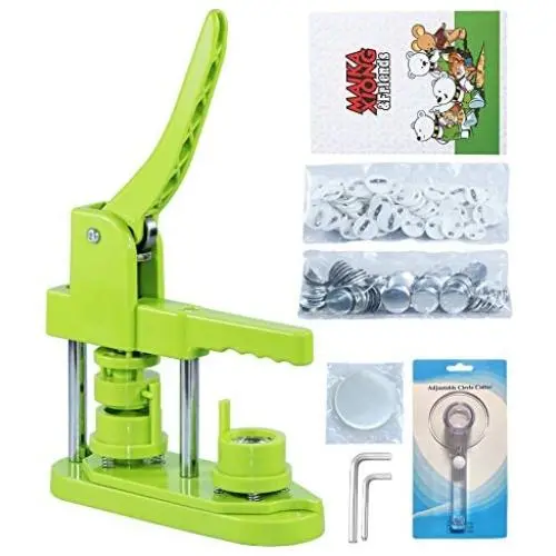 Happizza Installation-Free Button Maker Machine (3rd Gen)25mm(1 in), DIY Pin Button Maker Press Machine Kit, Badge Punch Press Machine with Free 500pcs Button Parts&Pictures&Circle Cutter&Magic Book