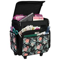 Everything Mary Collapsible Rolling Craft, Flowers - Wheeled Scrapbook Tote for Scrapbooking & Art - Travel Organizer Storage Bin for Paper, Glue, Tape - Roller Cart for Teachers & Medical