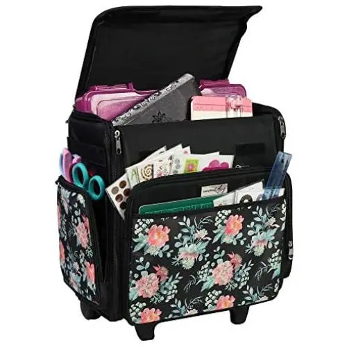 Everything Mary Collapsible Rolling Craft, Flowers - Wheeled Scrapbook Tote for Scrapbooking & Art - Travel Organizer Storage Bin for Paper, Glue, Tape - Roller Cart for Teachers & Medical Everything Mary Collapsible Rolling Craft, Flowers - Wheeled Scrapbook Tote for Scrapbooking & Art - Travel Organizer Storage Bin for Paper, Glue, Tape - Roller Cart for Teachers & Medical