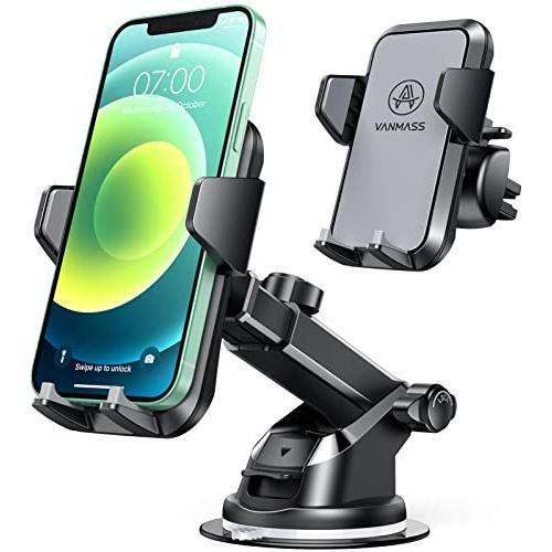 VANMASS Car Phone Mount, Universal Cell Phone Holder for Car Dashboard, Windshield, Air Vent with One-Click Release Button, Compatible with iPhone, Samsung, Google, LG, HTC & More Smartphone