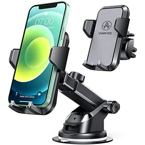 VANMASS Car Phone Mount, Universal Cell Phone Holder for Car Dashboard, Windshield, Air Vent with One-Click Release Button, Compatible with iPhone, Samsung, Google, LG, HTC & More Smartphone