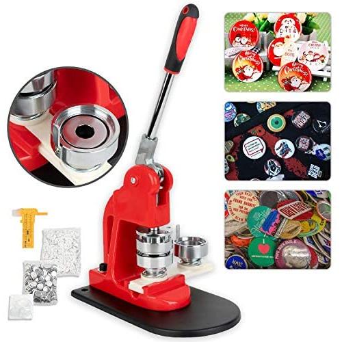 Button Maker Machine 58MM with 500 PCS Button Parts and Circle Cutter Rotate Badge Maker Pins Punch Press Machine for DIY Badges