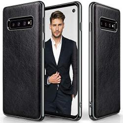 Galaxy S10 Case, LOHASIC Luxury Leather Slim Fit Soft Flexible PU Coated Gunmetal Electroplated Bumper Grip Scratch Resistant Protective Cover Cases for Samsung Galaxy S10 (2019) - Black