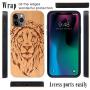 iProductsUS Wood Phone Case Compatible with iPhone 11, Cool Lion Engraved in USA, Metal Plate Built-in, TPU Bumper Protective Cover (6.1 inch)