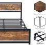 AMERLIFE Queen Size Bed Frame with Wood Headboard - Metal Platform Bed with Industrial Footboard - Heavy Duty Steel Mattress Foundation/ 4 U-Shaped Support Frames/Rustic Country Style/Easy Assembly