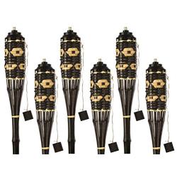 Bamboo Torches; Decorative Torches; Fiberglass Wicks; Extra-Large (16oz) Metal Canisters for Longer Lasting Burn; Stands 59'' Tall; Multiple Styles Available (Mocha and Tan, 6 Pack)