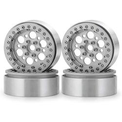 Que-T 4pcs 1/10 CNC Metal Beadlock Wheel Rims 2.2'' for RC Axial Wraith D90 TRX-4 (Silver)