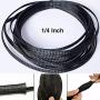 Braided PET Expandable Wire Loom 10Ft - 1/4 Inch, Braided Wire Sleeving Mesh Cable Management with 2 Heat Shrinkable Tubes, Braided Cable Sleeve for Home Office Cord Protector - Black