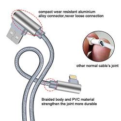 Right Angled iPhone Charging Cable 3 Pack Lightning Cable 10 FT Charge & Data Transfer Cord Compatible with/iPhone XS/Max/XR/X/8/7/6/iPod/iPad.(Grey,10ft)