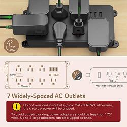 Surge Protector Power Strip, ETL Listed, TROND 7 Widely-Spaced Outlets Expansion with 3 USB Ports, Low-Profile Flat Plug, 1700 Joules, 5ft Extension Cord, Wall Mountable, Black