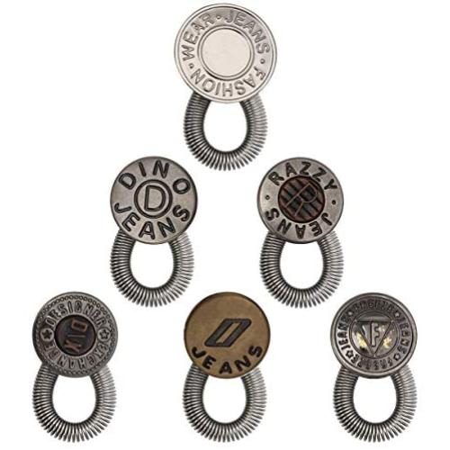 Pants Extender Button, Luxiv 6 Style Jeans Waistband Extender Button No Sew Metal Collar Button Pregnancy Pant Extenders Elastic Spring Buttons for Jeans, Collars, Cuffs (6 P)