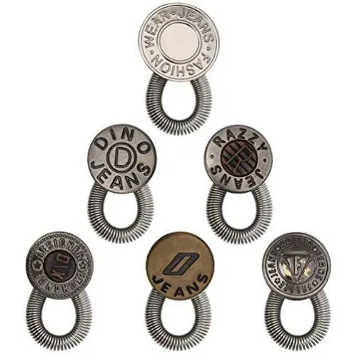 Pants Extender Button, Luxiv 6 Style Jeans Waistband Extender Button No Sew Metal Collar Button Pregnancy Pant Extenders Elastic Spring Buttons for Jeans, Collars, Cuffs (6 P)