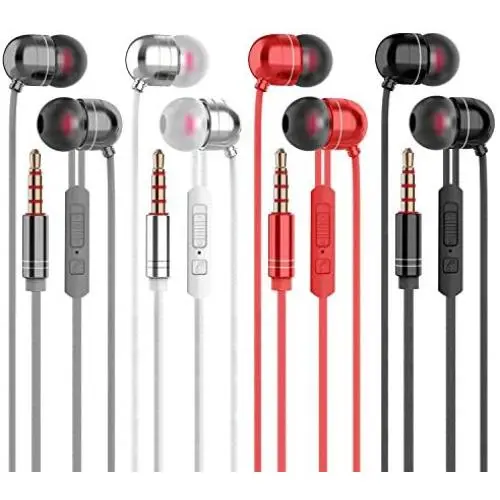 in Ear Headphones Wired Headphone Metal Stereo Heave Bass Earphones with Micphone Mic with Volume Control (Black+Silvery+Gray+red 4 Pairs) in Ear Headphones Wired Headphone Metal Stereo Heave Bass Earphones with Micphone Mic with Volume Control (Black+Silvery+Gray+red 4 Pairs)