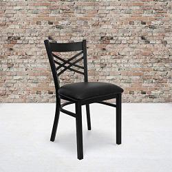 Flash Furniture 4 Pack HERCULES Series Black X Back Metal Restaurant Chair - Black Vinyl Seat